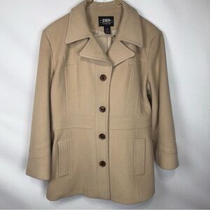 B. Moss Vintage Tan Wool Blend Women's Coat Size Large Button Front Collared